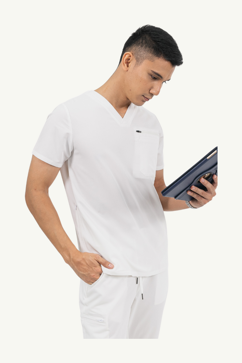 Caniboo: CARTER 4-pocket mens scrub top in pearl white – Neat Nanny