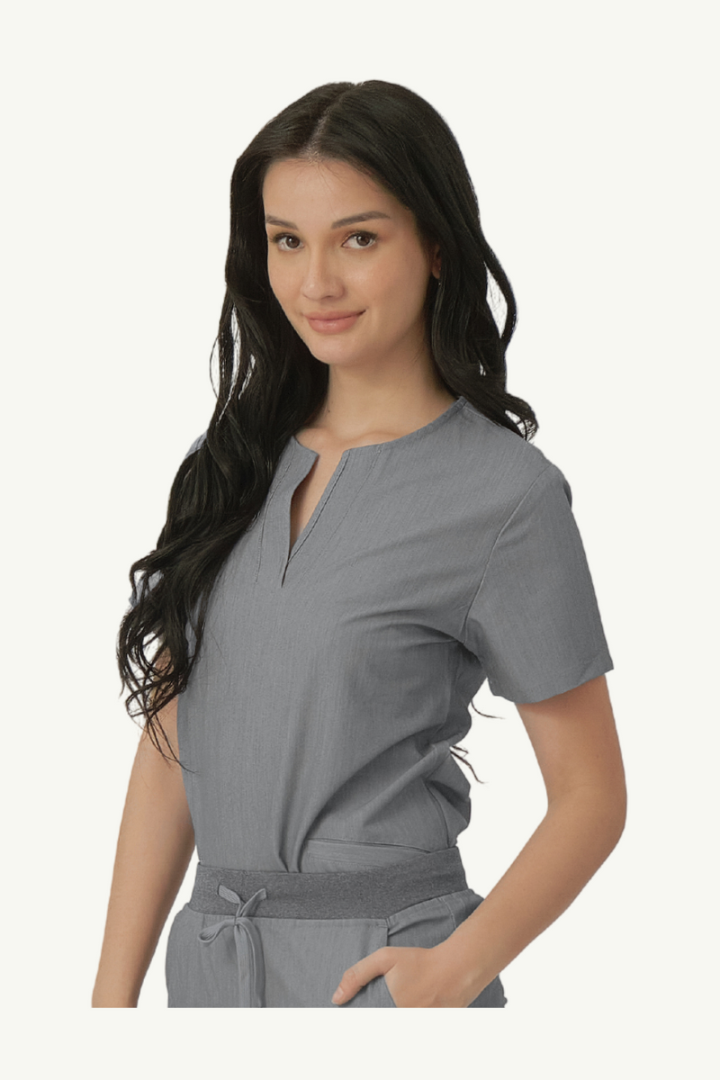 Caniboo: DAHLIA 2-pocket womens scrub top in ice grey