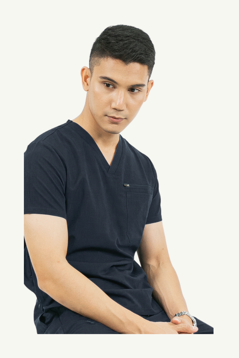 Caniboo: CARTER 4-pocket mens scrub top in navy blue