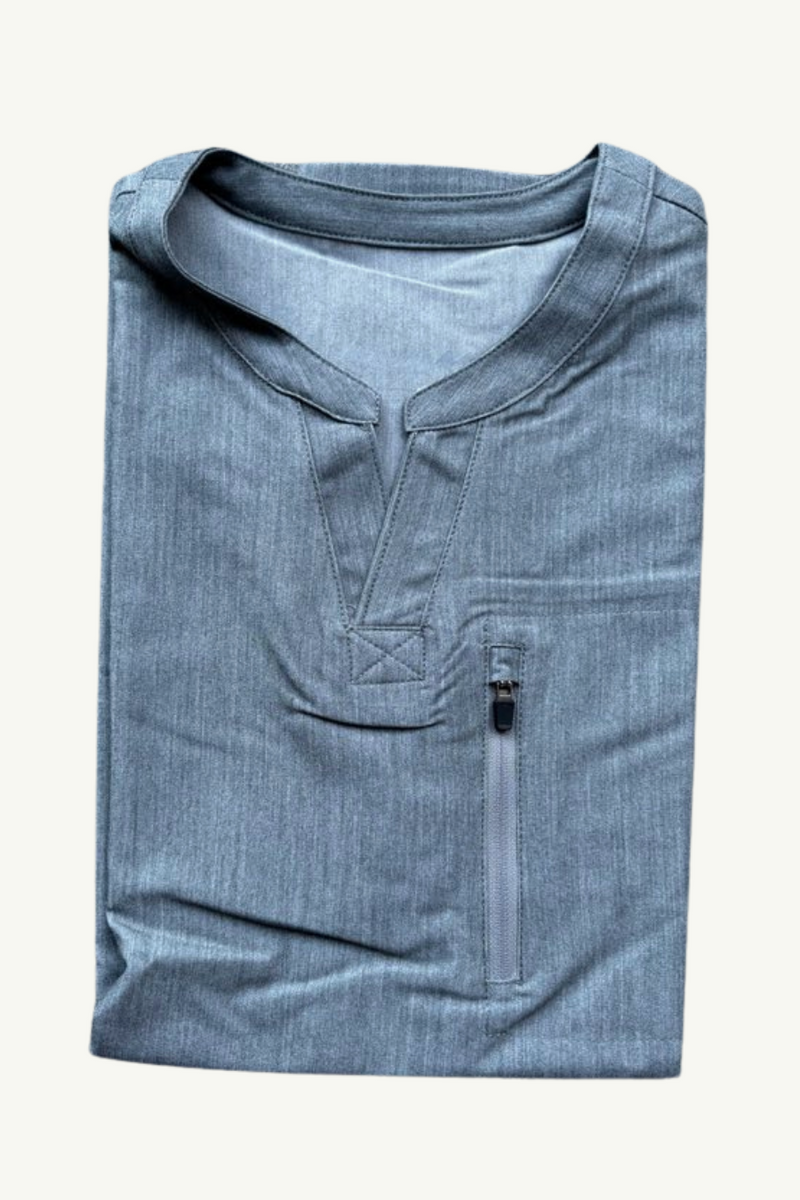 Caniboo: EASTON 3-pocket mens scrub top in ice grey