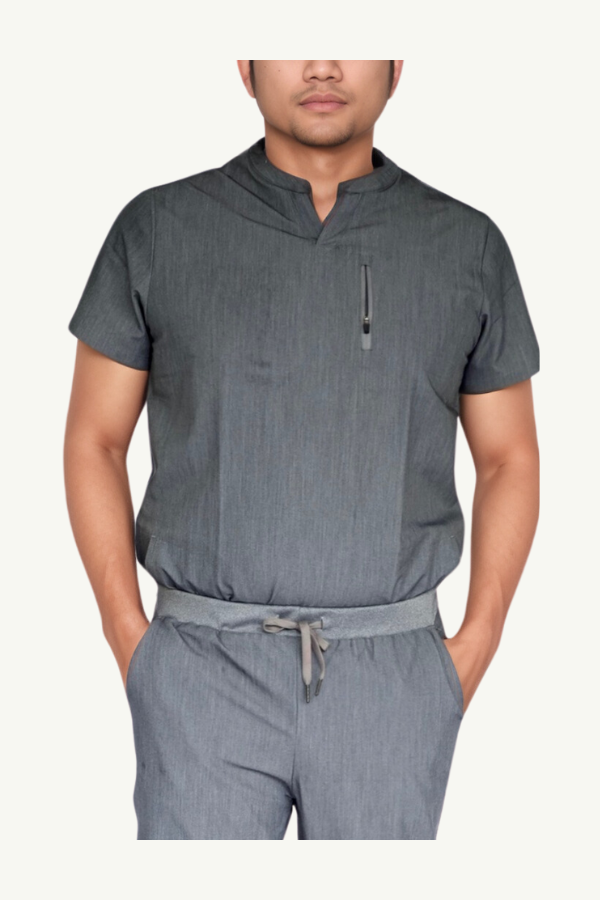 Caniboo: EASTON 3-pocket mens scrub top in ice grey