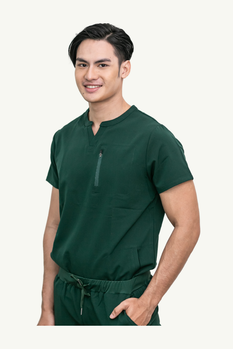 Caniboo: EASTON 3-pocket mens scrub top in dark green