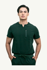 Caniboo: EASTON 3-pocket mens scrub top in dark green