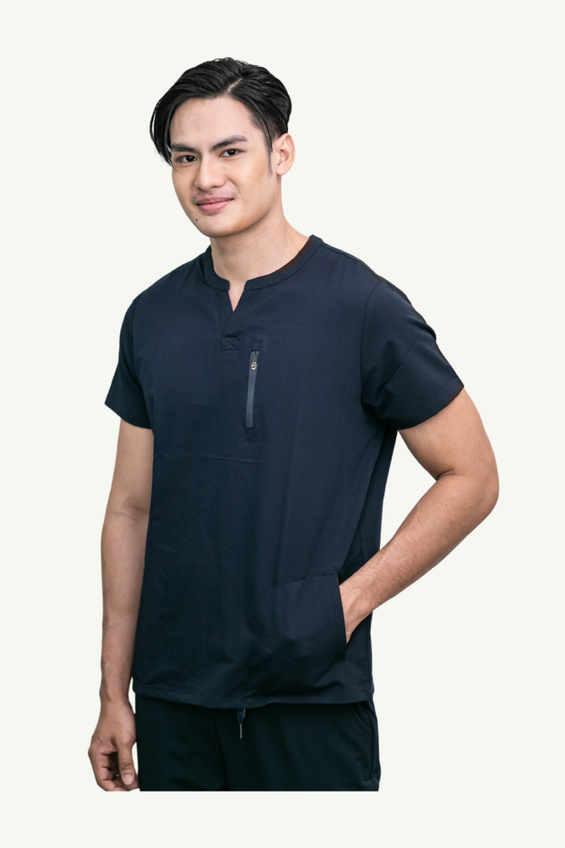 Caniboo: EASTON 3-pocket mens scrub top in navy blue