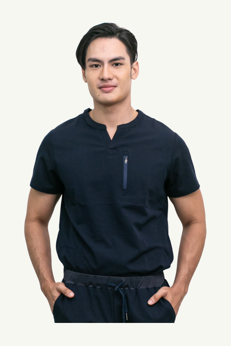 Caniboo: EASTON 3-pocket mens scrub top in navy blue