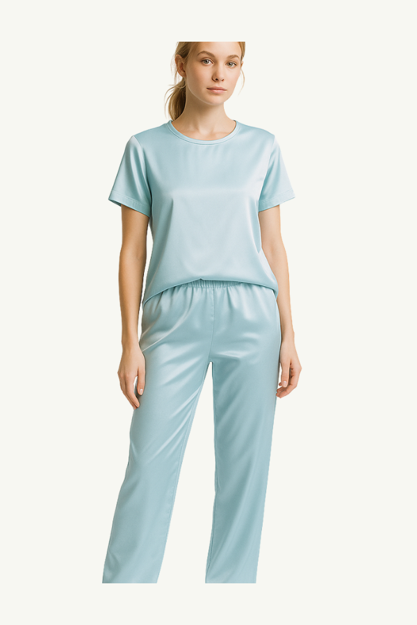 Silk Pajama Set in Light Blue