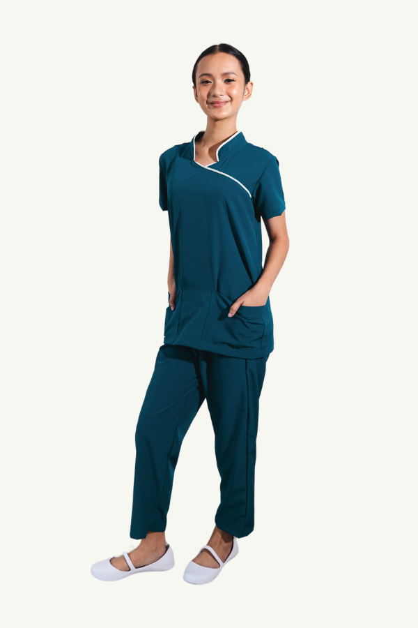Our Soft Stretch Jane Suit in Ocean Blue/Cream