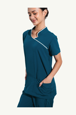 Our Soft Stretch Jane Suit in Ocean Blue/Cream