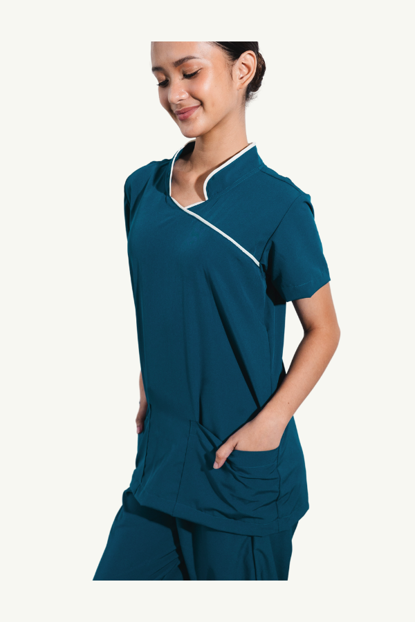 Our Soft Stretch Jane Suit in Ocean Blue/Cream