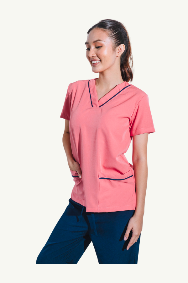 Our Soft Stretch Maria TOP in Coral Pink/Navy
