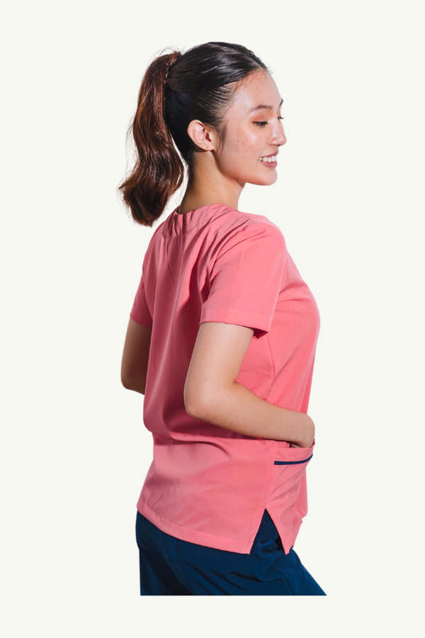 Our Soft Stretch Maria TOP in Coral Pink/Navy