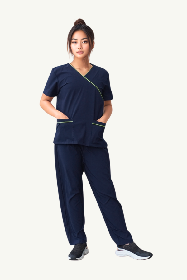 Our Soft Stretch Poppins Suit in Navy/Applegreen