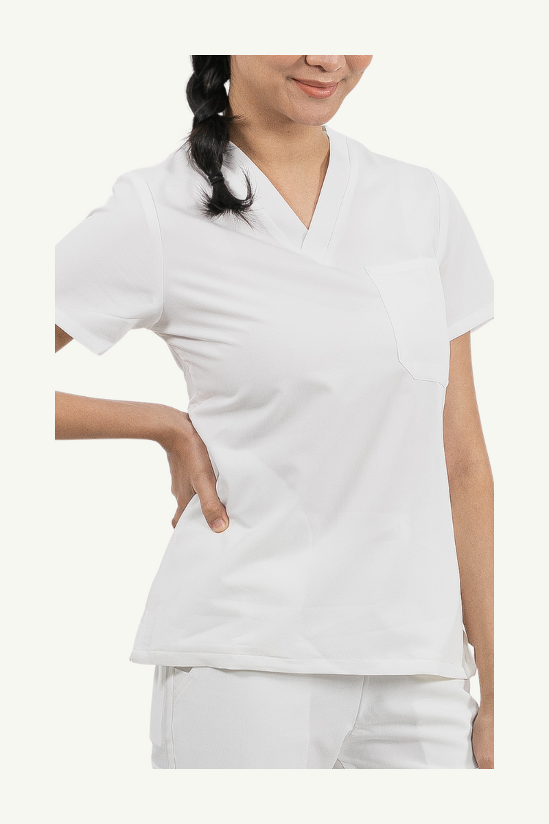Caniboo: BAILEY 3-pocket womens scrub top in pearl white