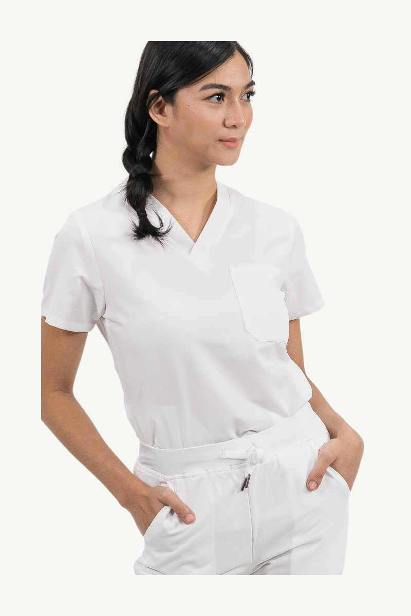 Caniboo: BAILEY 3-pocket womens scrub top in pearl white