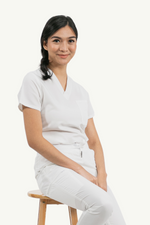 Caniboo: BAILEY 3-pocket womens scrub top in pearl white