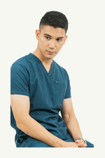 Caniboo: CARTER 4-pocket mens scrub top in aegean blue