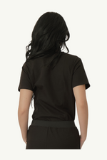 Caniboo: DAHLIA 2-pocket womens scrub top in charcoal black