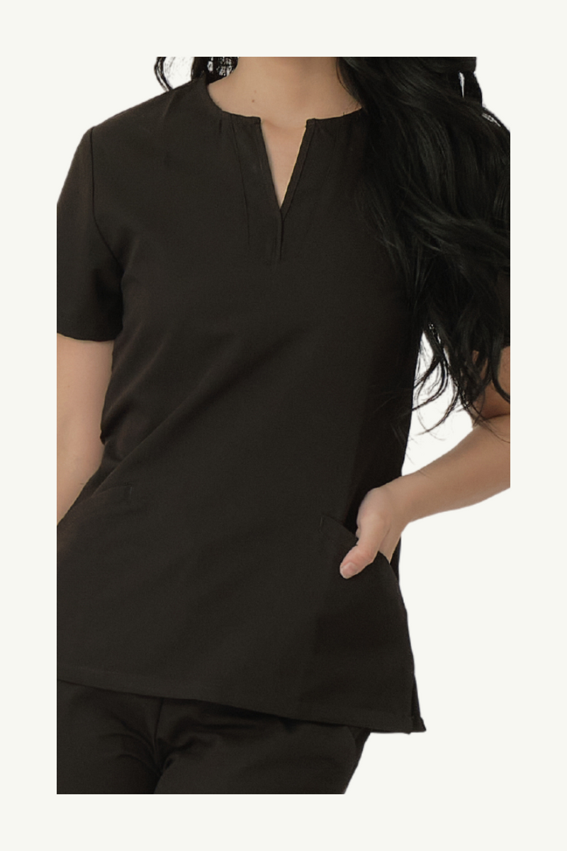 Caniboo: DAHLIA 2-pocket womens scrub top in charcoal black