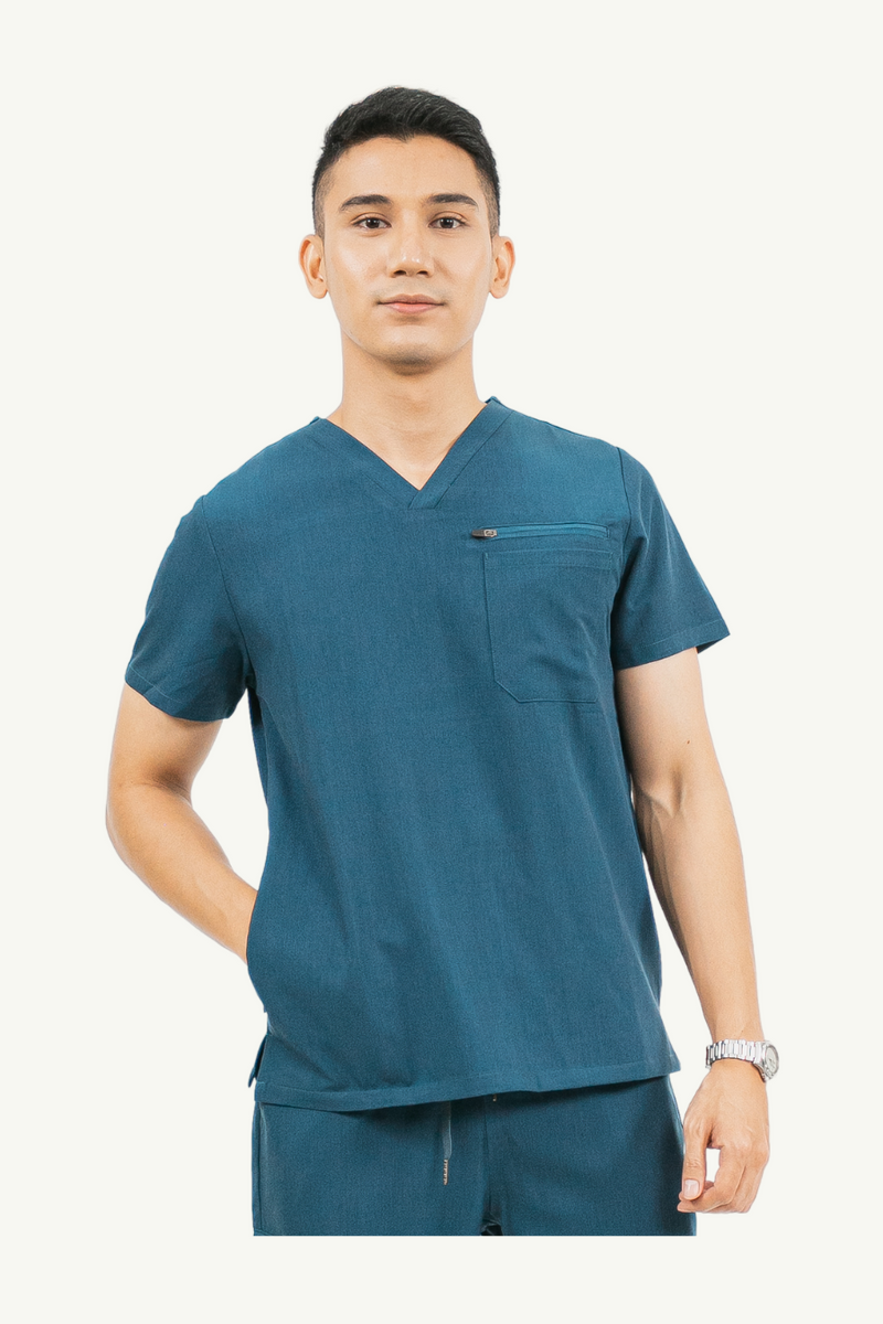 Caniboo: CARTER 4-pocket mens scrub top in aegean blue