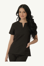 Caniboo: DAHLIA 2-pocket womens scrub top in charcoal black