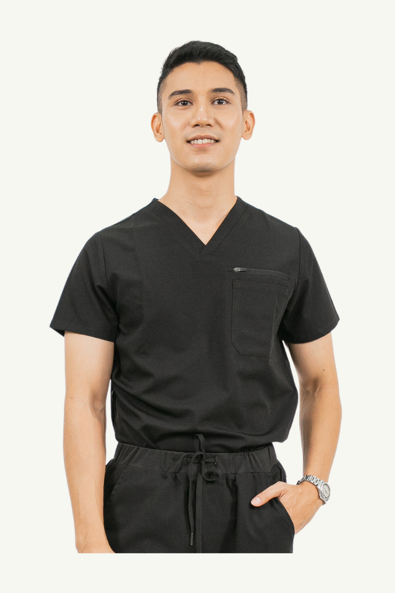 Caniboo: CARTER 4-pocket mens scrub top in charcoal black