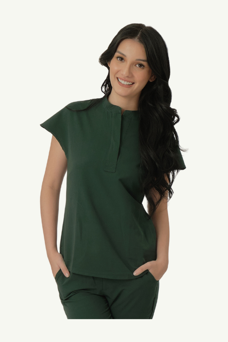 Caniboo: AVA 2-pocket womens scrub top in dark green