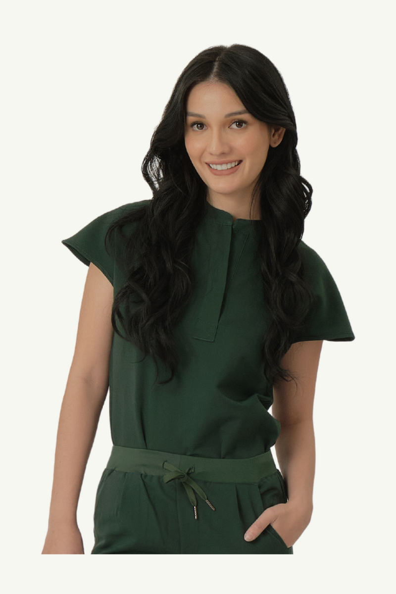 Caniboo: AVA 2-pocket womens scrub top in dark green