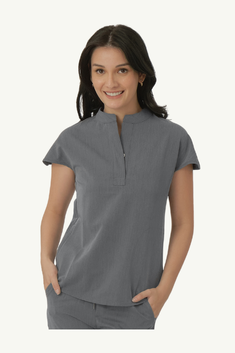 Caniboo: AVA 2-pocket womens scrub top in steel grey