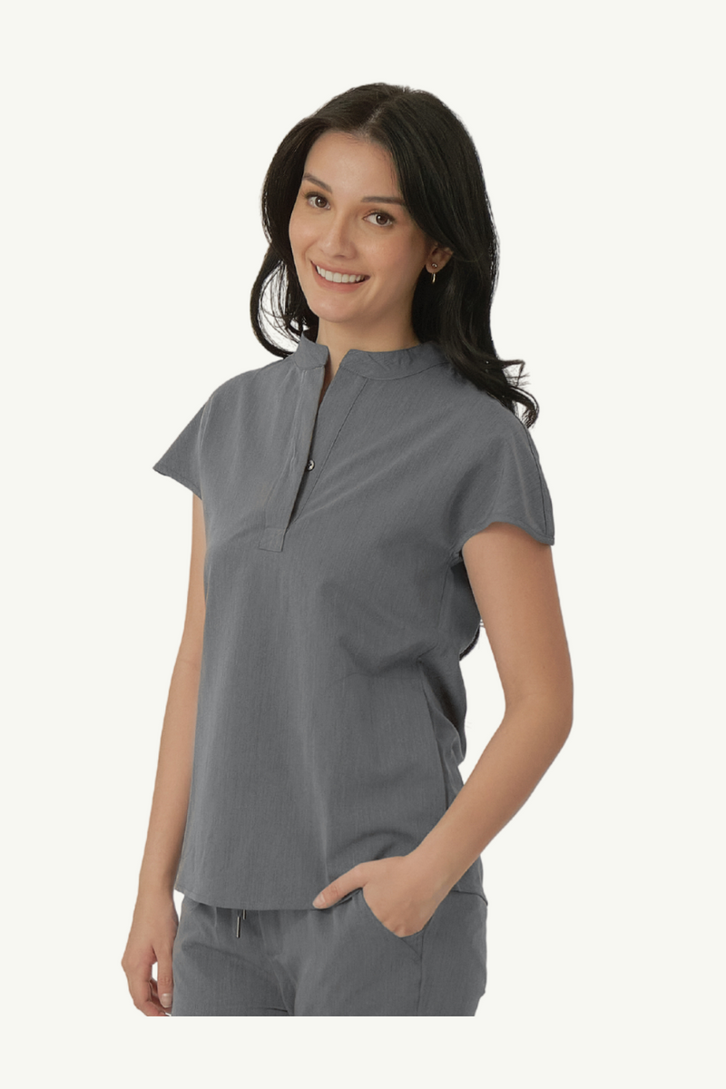 Caniboo: AVA 2-pocket womens scrub top in steel grey