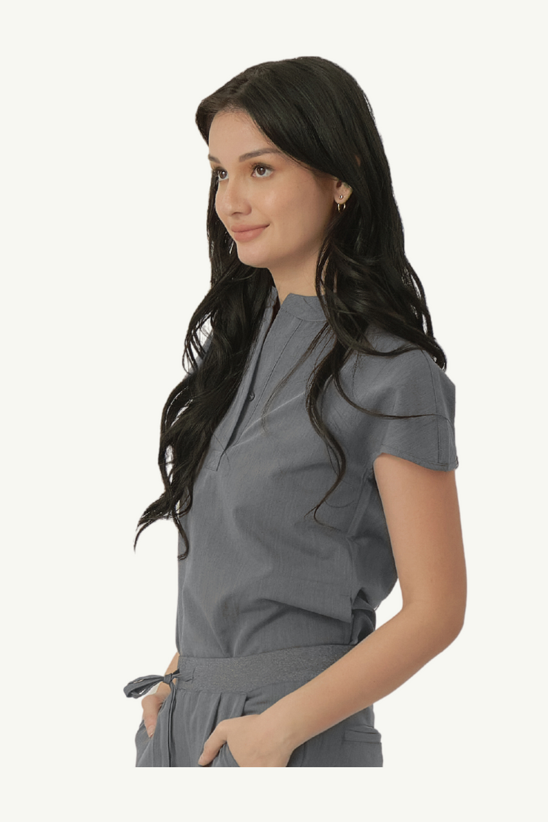 Caniboo: AVA 2-pocket womens scrub top in steel grey