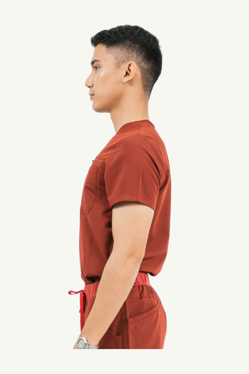 Caniboo: CARTER 4-pocket mens scrub top in popstar red