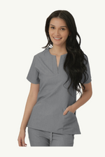 Caniboo: DAHLIA 2-pocket womens scrub top in ice grey