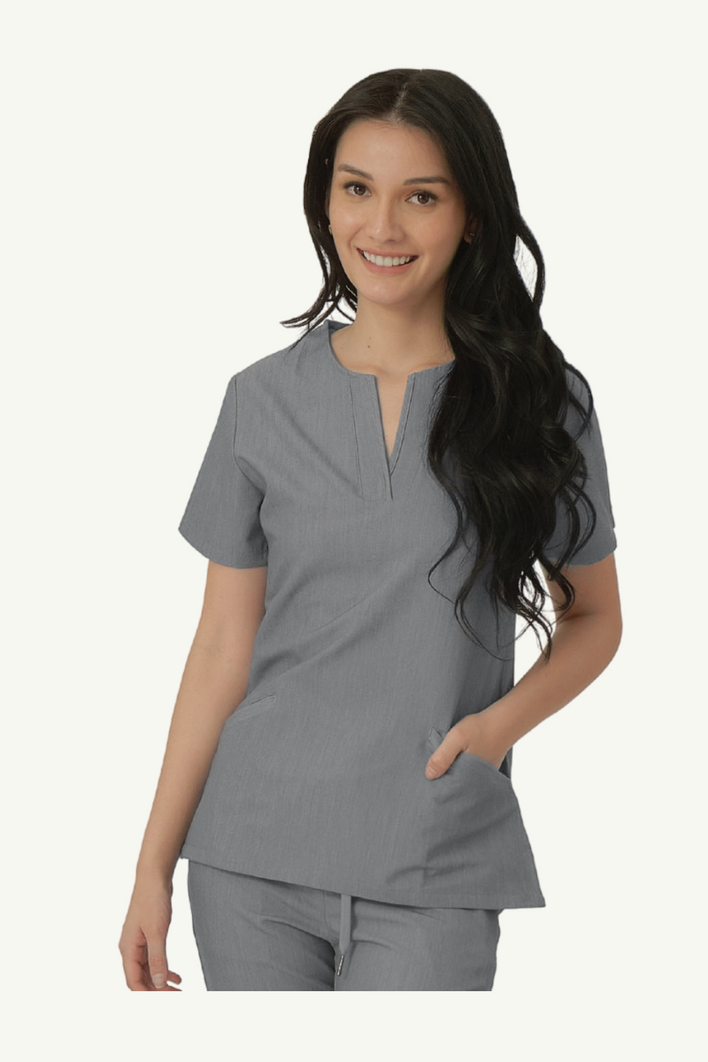 Caniboo: DAHLIA 2-pocket womens scrub top in ice grey