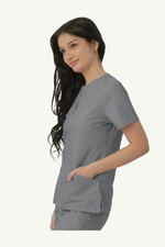 Caniboo: DAHLIA 2-pocket womens scrub top in ice grey