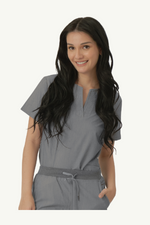 Caniboo: DAHLIA 2-pocket womens scrub top in ice grey