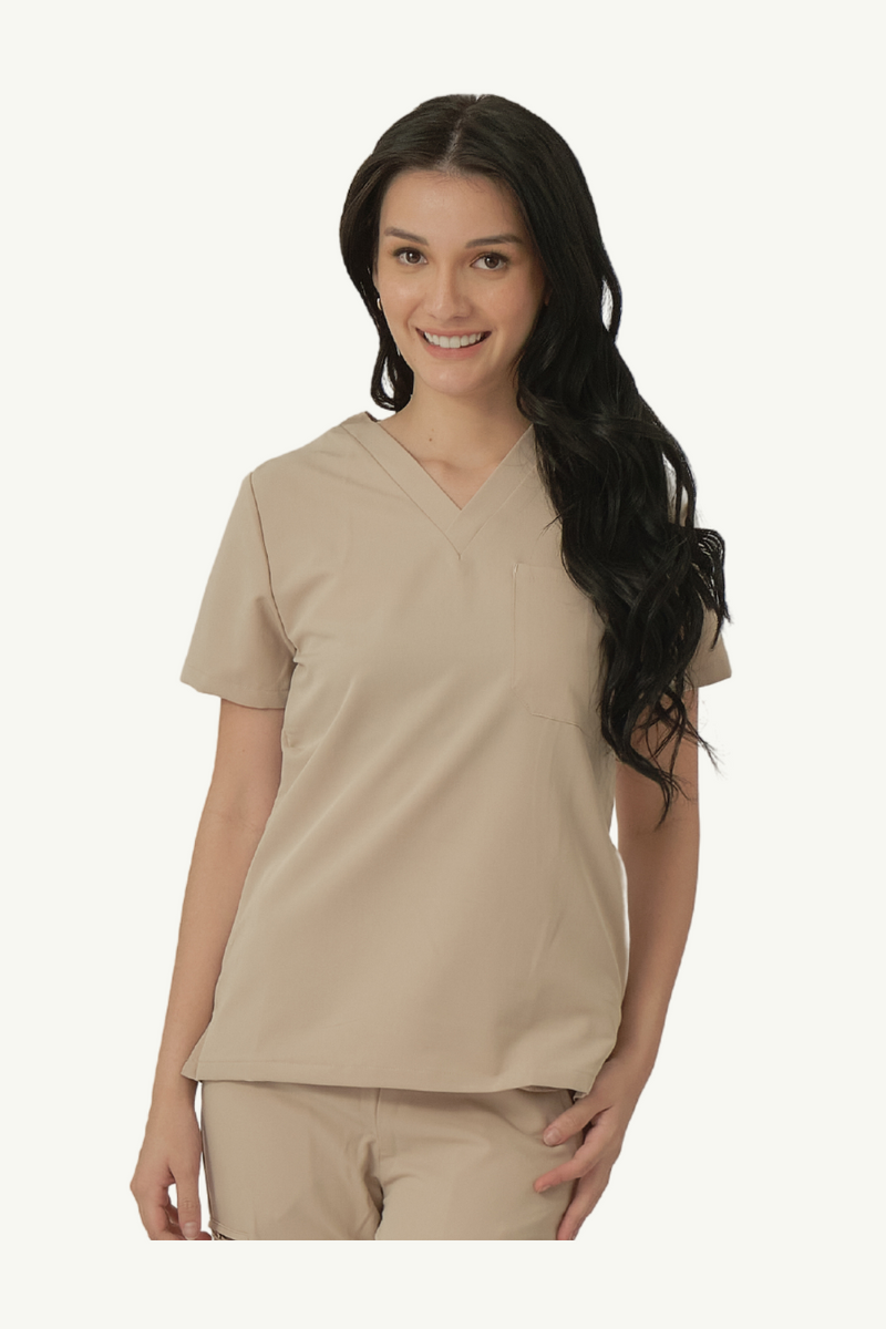 Caniboo: BAILEY 3-pocket womens scrub top in light khaki