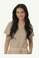Caniboo: BAILEY 3-pocket womens scrub top in light khaki