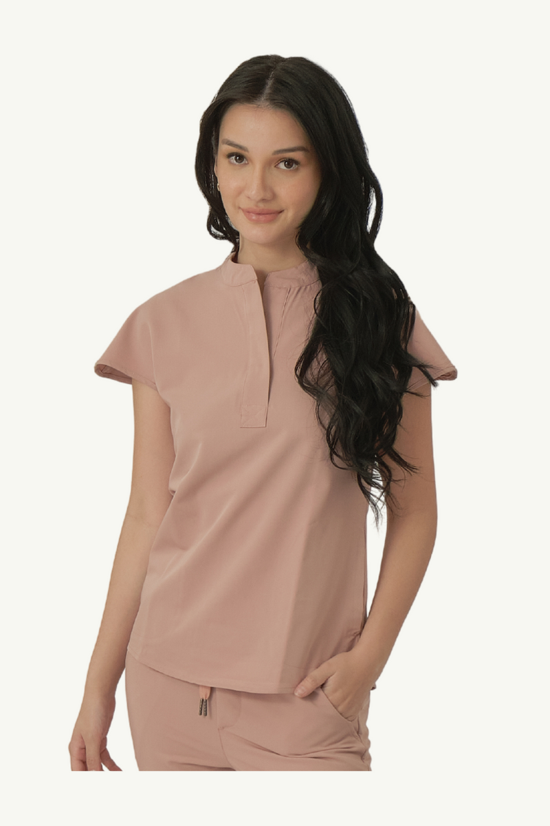 Caniboo: AVA 2-pocket womens scrub top in dusty pink rose