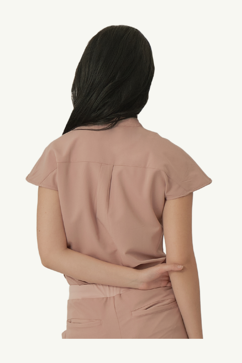 Caniboo: AVA 2-pocket womens scrub top in dusty pink rose