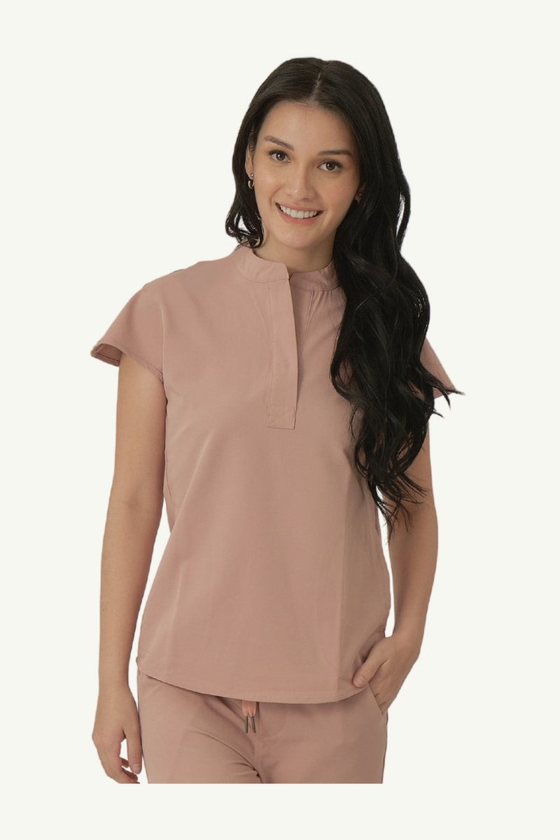Caniboo: AVA 2-pocket womens scrub top in dusty pink rose