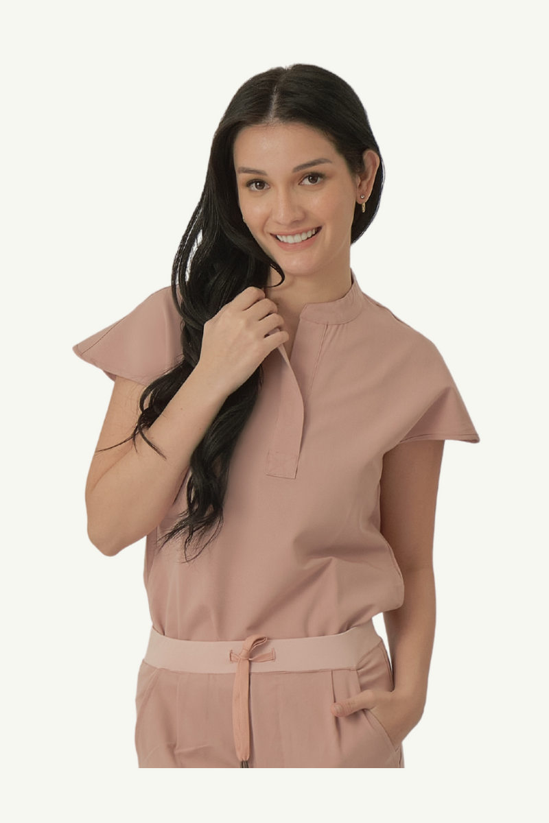 Caniboo: AVA 2-pocket womens scrub top in dusty pink rose