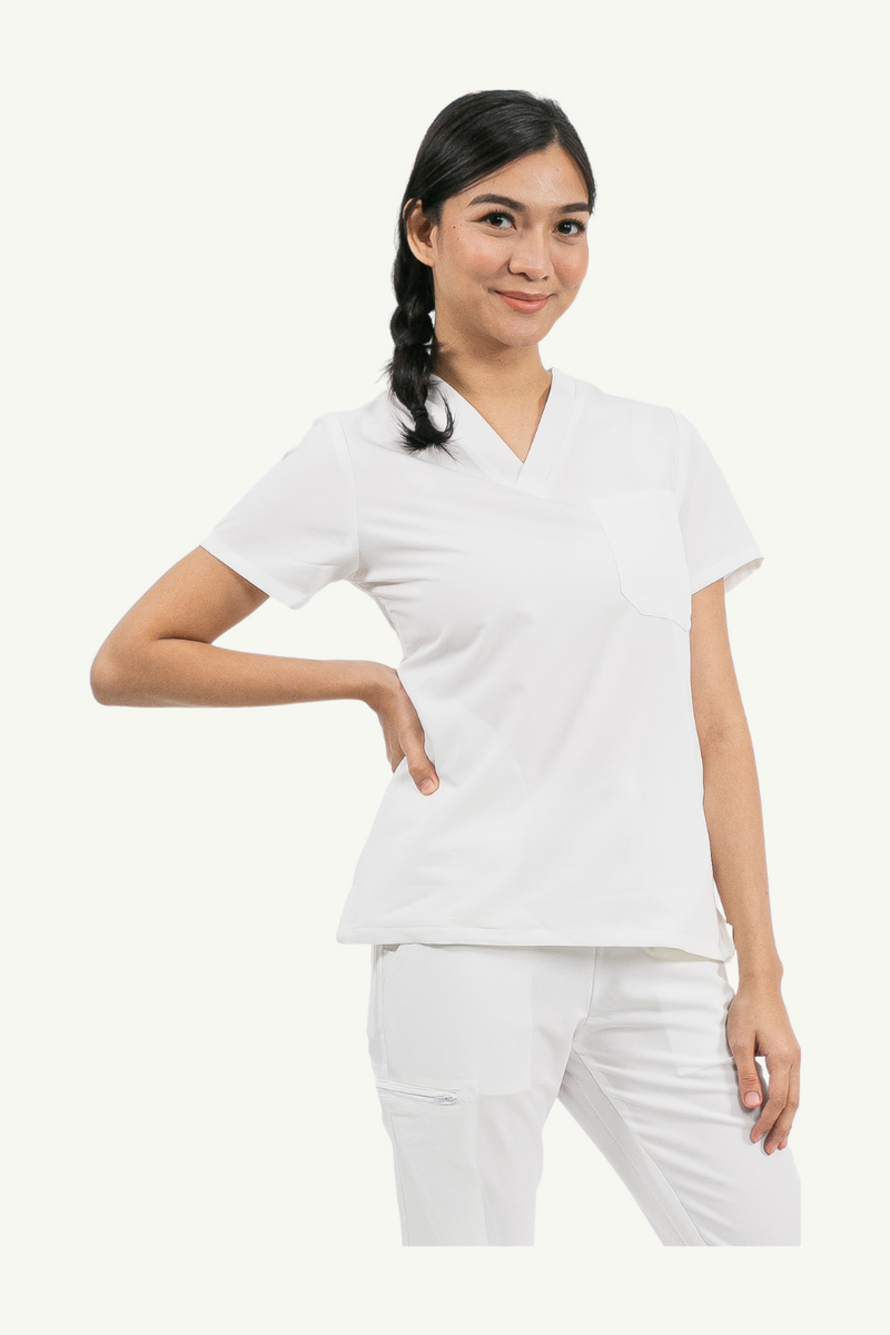 Caniboo: BAILEY 3-pocket womens scrub top in pearl white