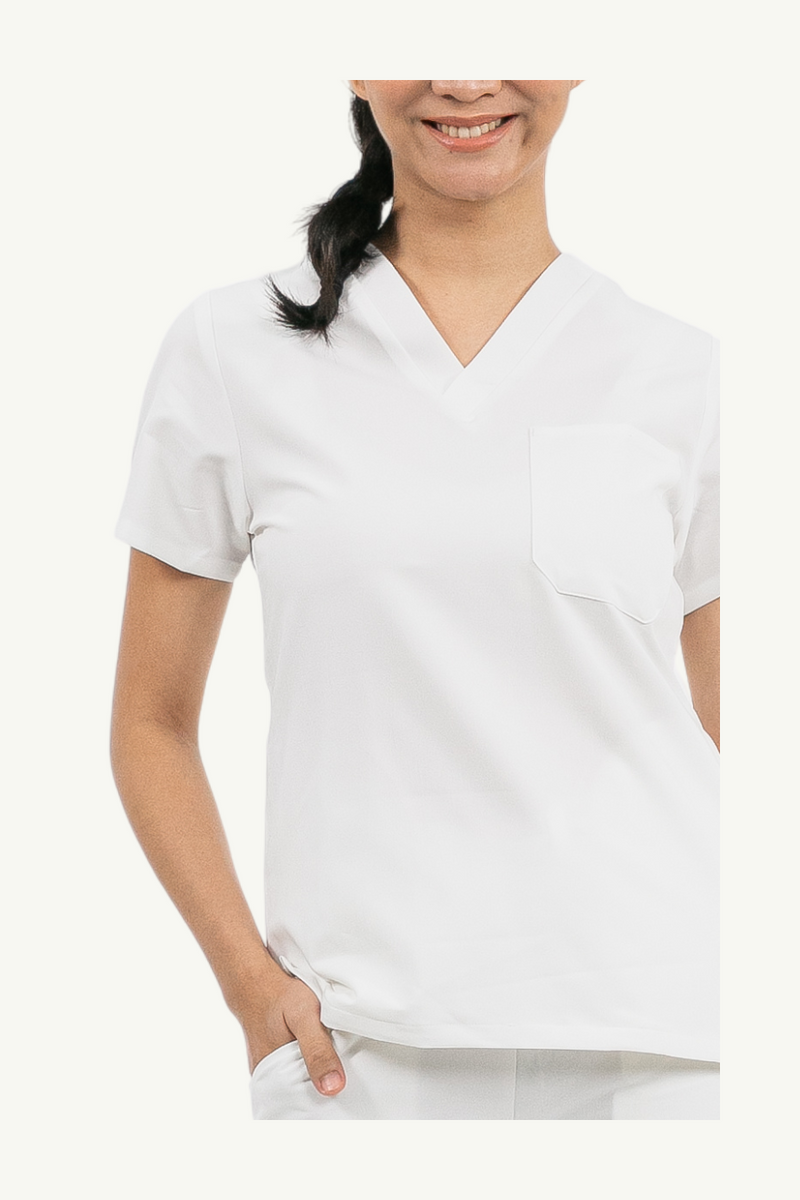 Caniboo: BAILEY 3-pocket womens scrub top in pearl white