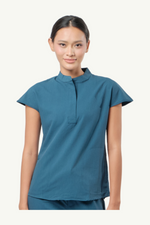 Caniboo: AVA 2-pocket womens scrub top in aegean blue