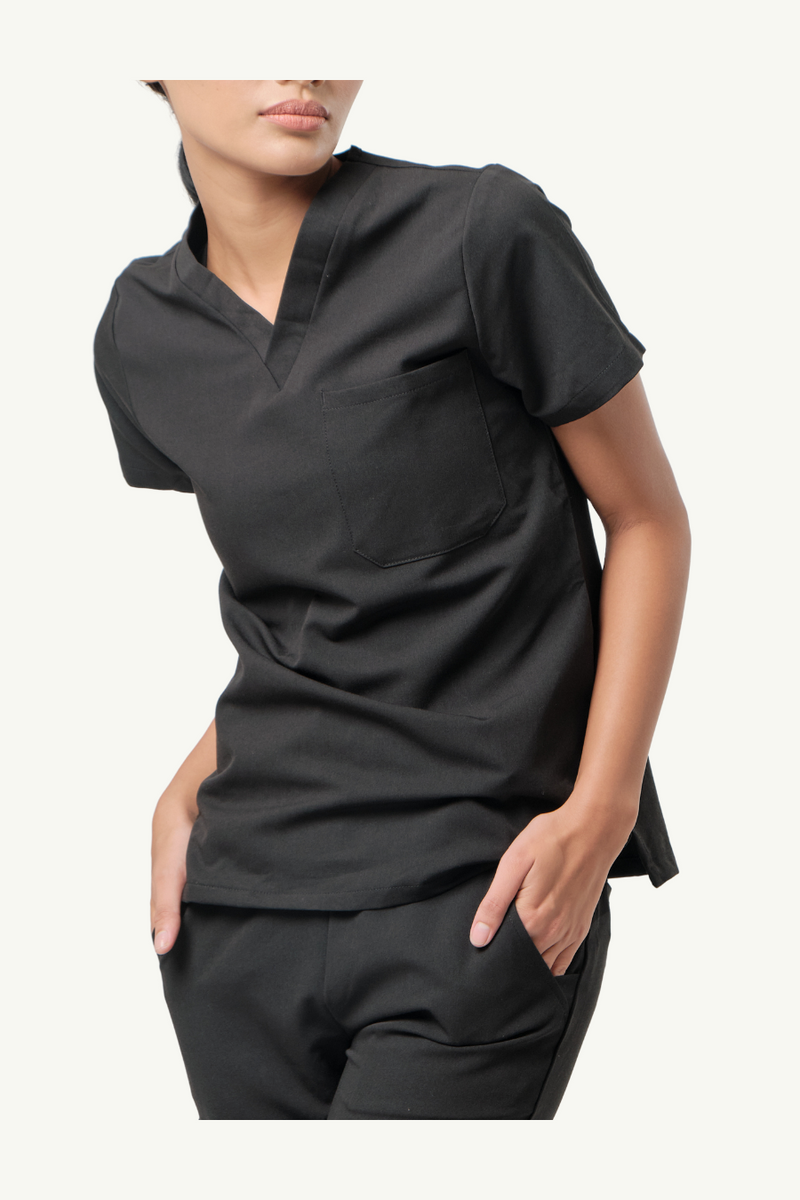 Caniboo: BAILEY 3-pocket womens scrub top in charcoal black