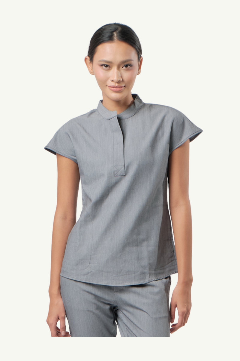 Caniboo: AVA 2-pocket womens scrub top in ice gray