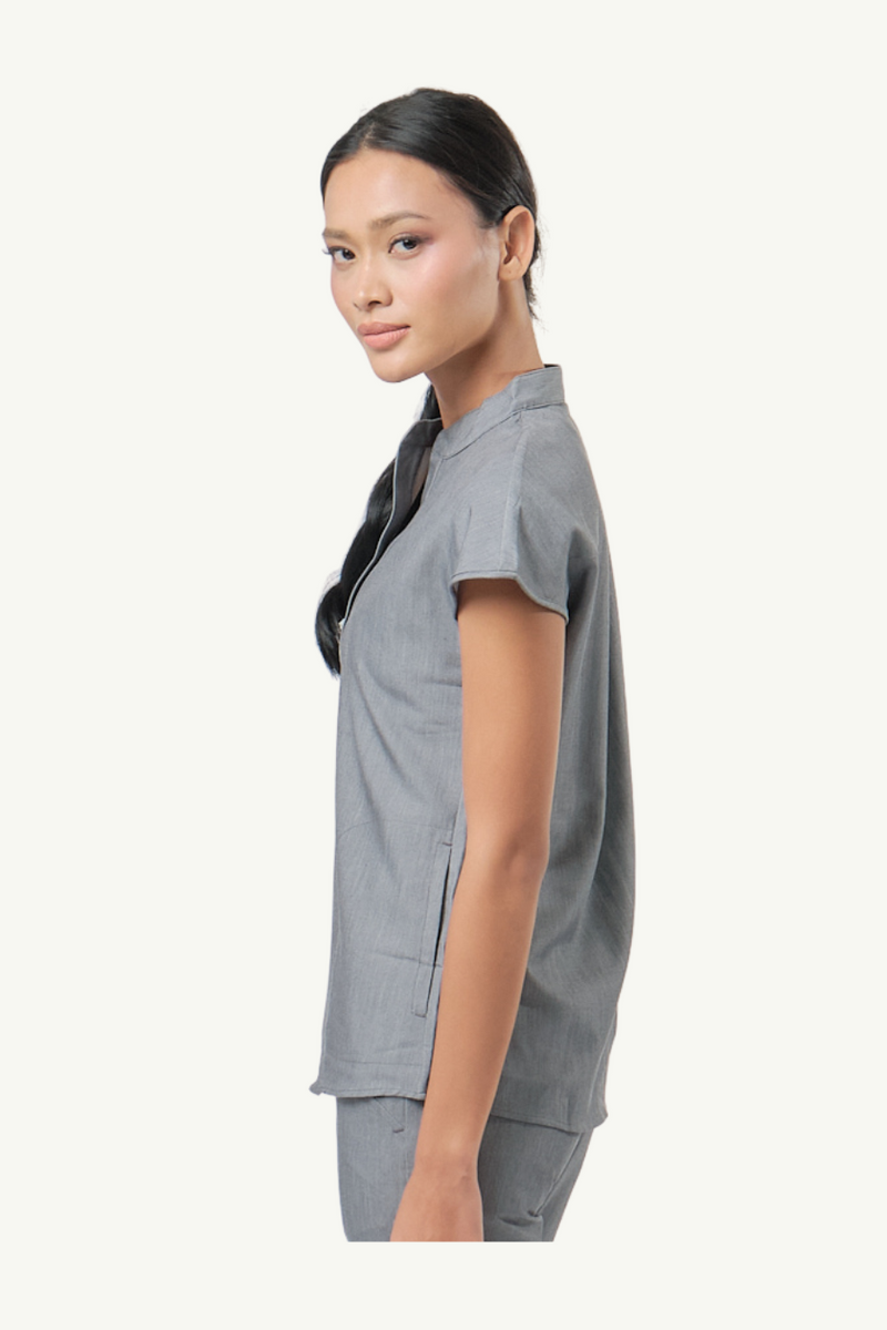 Caniboo: AVA 2-pocket womens scrub top in ice gray